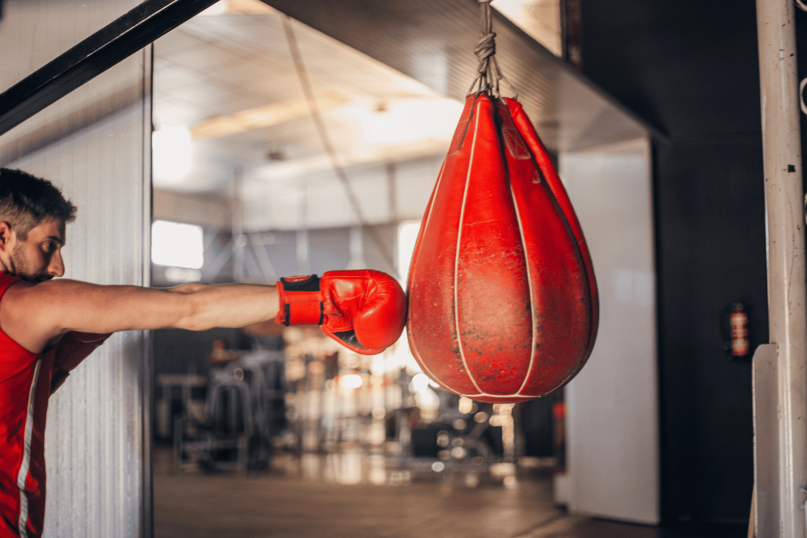 Boxer energized by collagen protein - one of the types of protein supplements - is training at a gym